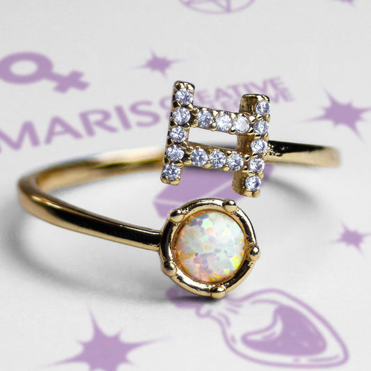 Zodiac Moon Opal Adjustable Ring