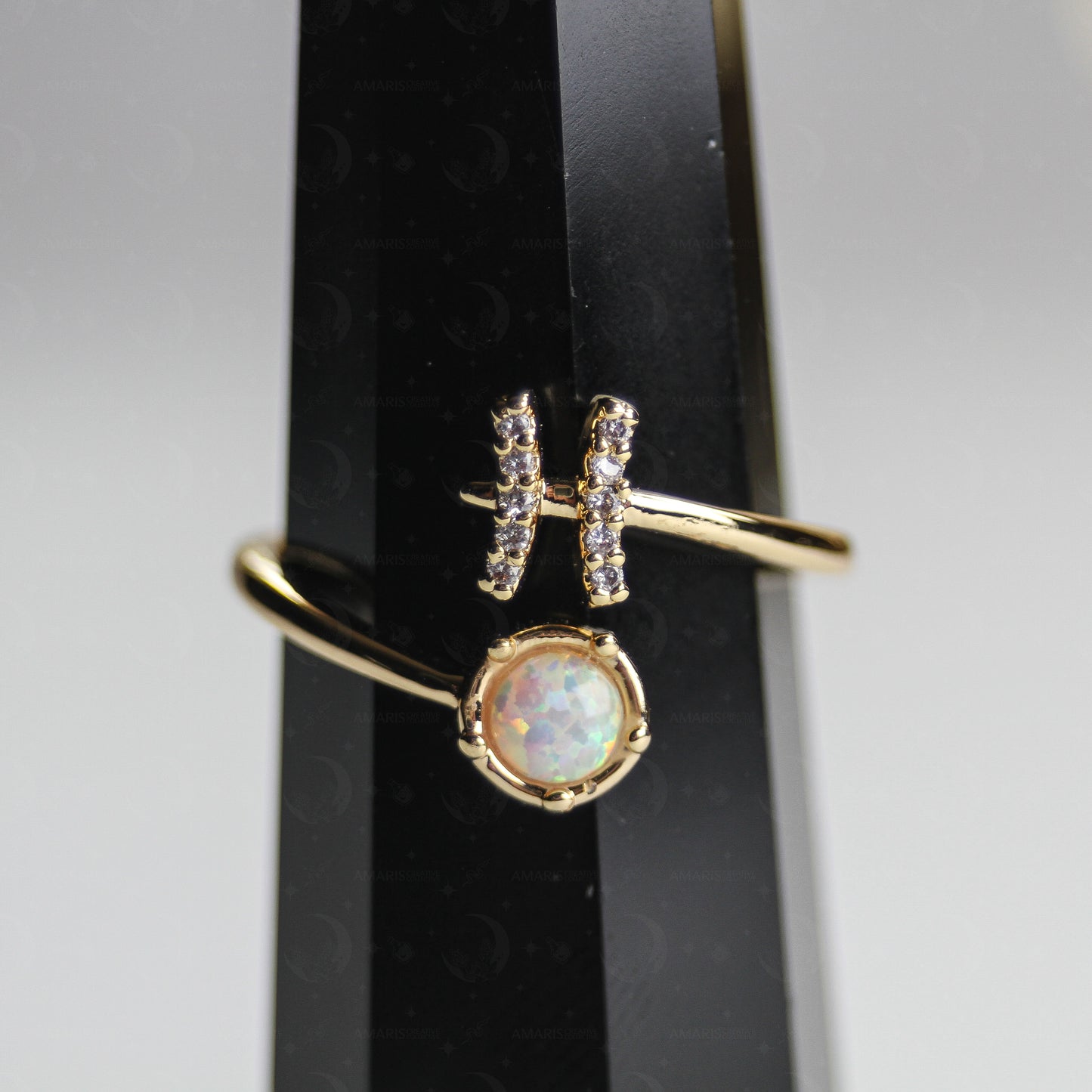 Zodiac Moon Opal Adjustable Ring