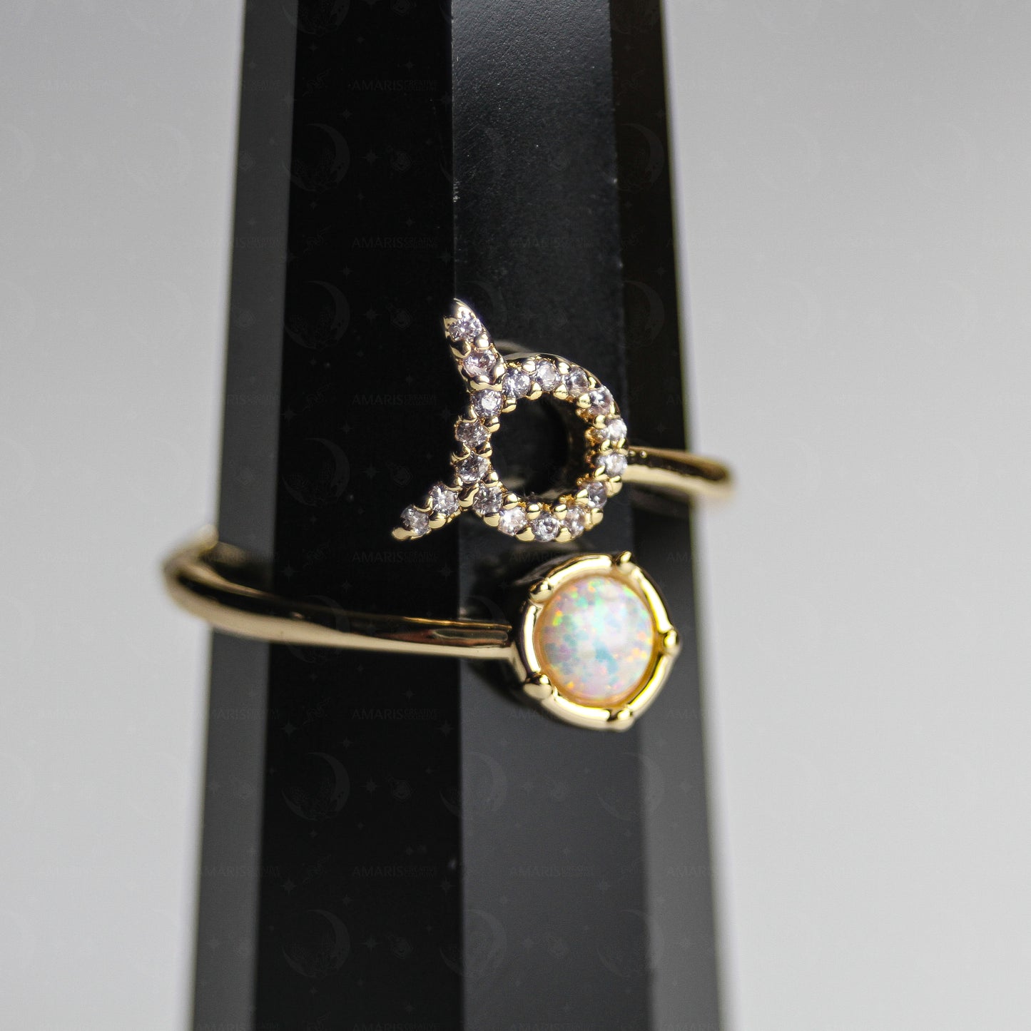 Zodiac Moon Opal Adjustable Ring